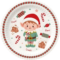Assiettes de 23 cm avec elfe de Noël - 8 pièces