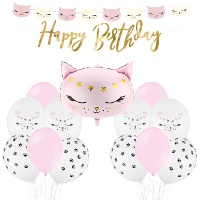 Pack de décoration pour fête de chat rose - 15 pièces