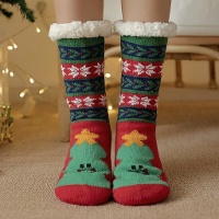 Chaussettes de Noël à motif sapin avec bordure effet mouton - taille unique - 1 paire