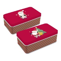 Boîte métallique rectangulaire rouge de Père Noël - 1 unité