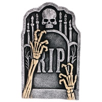 Pierre tombale RIP avec bras de squelette 56,5 x 34 cm