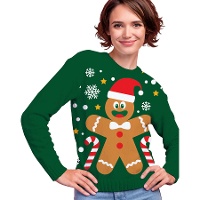 Pull de Noël à motif de bonhomme en pain d'épice pour femme