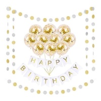 Kit de Ballons Joyeux Anniversaire doré - Monkey Business - 13 pièces