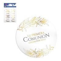 Autocollants pour Mon Premier Communion Feuilles Dorées de 5 cm - 24 unités