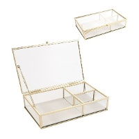 Coffret à bijoux en verre avec bord doré de 20 x 13 x 4,5 cm