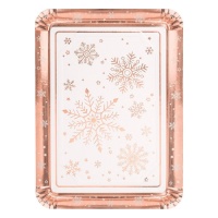 Plateau rectangulaire en carton Rose Gold Snow de 25 x 34 cm - 1 unité