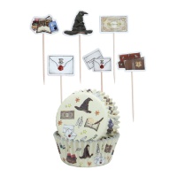 Capsules pour cupcakes avec piques de Hogwarts - 24 unités