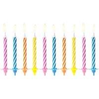 Bougies rayées de couleur de 6 cm - PartyDeco - 10 pièces