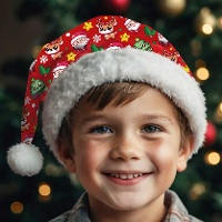 Bonnet de Père Noël avec motif enfantin rouge