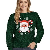 Pull de Noël pailleté avec Père Noël pour femme