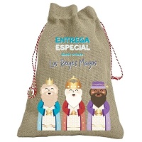 Sac de cadeaux de Rois Mages en jute de 34 x 25 cm