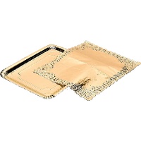 Plateau rectangulaire en carton de 38 x 31 avec dentelle dorée