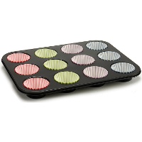 Moule à muffins en acier de 26,5 x 35 x 3 cm avec capsules - Kinvara - 12 unités