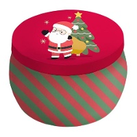 Boîte métallique ronde rouge de Père Noël - 1 unité