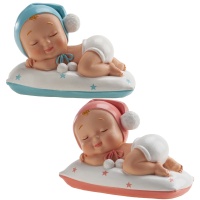 Figurine pour gâteau de baptême avec bébé endormi et pompon
