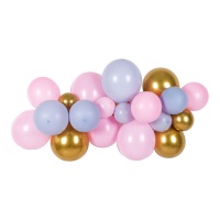 Guirlande de ballons de couleurs rose, gris et doré - 30 unités