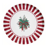 Assiettes de 18 cm avec gui et ruban rouge - 6 unités