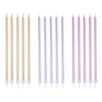 Bougies longues métallisées de 18 cm - PME - 16 unités