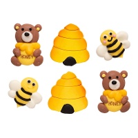 Figurines en sucre d'ours et d'abeilles - Decora - 6 unités