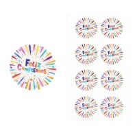 Autocollants avec message d'Anniversaire Heureux circulaires - 4 feuilles
