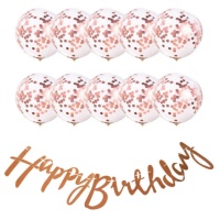 Kit de ballons Joyeux Anniversaire Rose Doré - Monkey Business - 9 unités