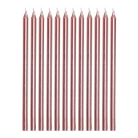 Bougies longues rose doré métallisé de 13 cm - Guirca - 12 unités