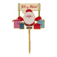 Topper doré pour gâteau « Feliz Natal » - 10,4 x 16 cm