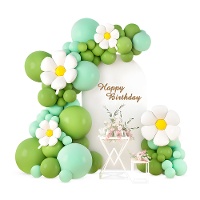 Kit de ballons verts rétro avec marguerites - 65 unités