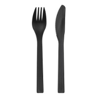 Lot de 12 couverts noirs en plastique - 18 cm