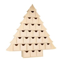 Calendrier de l'Avent en bois en forme d'arbre avec tiroirs de 45 x 43,5 x 6,5 cm