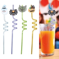 Pailles en plastique assorties pour Halloween - 4 pièces