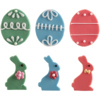 Figurines en sucre 2D - oeufs et lapins, 48 pièces