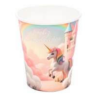 Gobelets licorne roses avec château - lot de 8