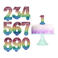 Bougie de numéro Joyeux Anniversaire multicolore brillante de 6,5 cm - 1 unité