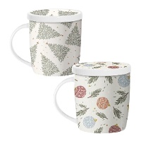 Tasse de Noël blanche de 350 ml avec filtre à thé - 1 unité