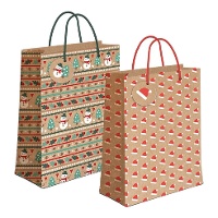 Sac cadeau de 32 x 26 x 10 cm en papier kraft avec figures de Noël - 1 unité