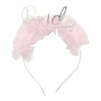 Diadème de mariée avec tulle rose