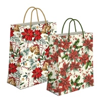 Sac cadeau de Noël avec motif floral - 32 x 26 x 10 cm - 1 unité