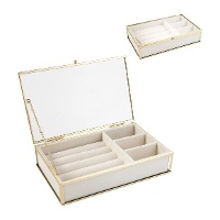 Boîte à bijoux en verre avec bordure dorée et compartiments de 20 x 13 x 4,5 cm