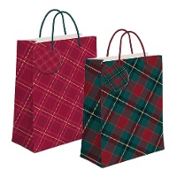 Sac cadeau de 32 x 26 x 10 cm en tartan de Noël - 1 unité