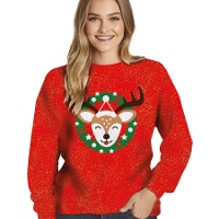 Pull de Noël à paillettes avec renne pour femme