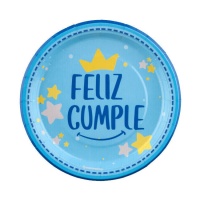 Assiettes Joyeux Anniversaire bleues de 18 cm - 8 unités