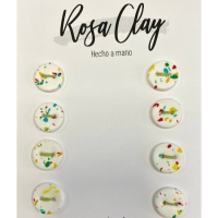 Boutons Rose Argile avec des points colorés de 1,5 cm - 8 unités