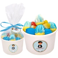 Pot de communion pour garçon avec des guimauves et des bonbons de 145 gr