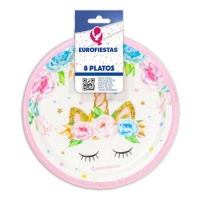 Assiettes de Licorne endormie avec des fleurs de 18 cm - 8 unités