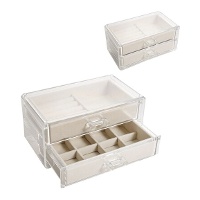 Boîte à bijoux transparente à double étage de 19 x 11,2 x 9 cm