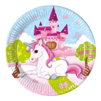 Assiettes de licorne et château de 23 cm - 8 unités