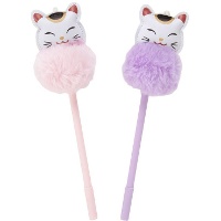 Stylo chat porte-bonheur avec pompon - 1 unité