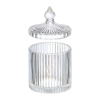 Bombonnière transparente rayée de 14 x 8,5 x 8,5 cm