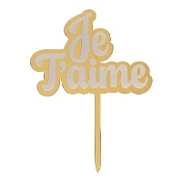 Topper pour gâteau « Je T'aime » doré 11,5 x 15,5 cm